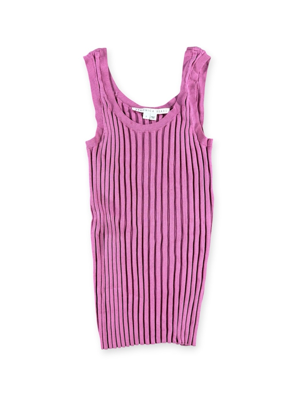 Veronica Beard Sandra Ribbed Knit Tank Top Bright Pink 100% Rayon Size S - Picture 2 of 6